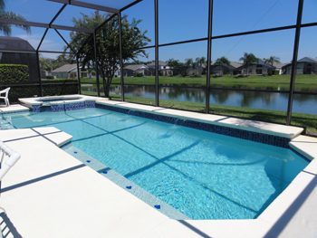 Pool deck and lake view