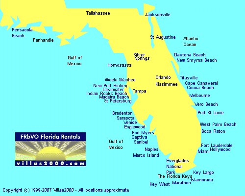 Map of Florida showing the locations available