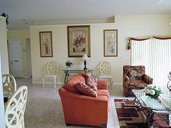 Family room with vaulted ceiling