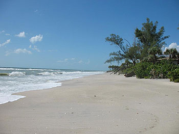 One of the lovely, white sand beaches