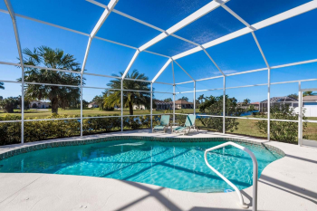 Private south-facing pool for all day sunshine, with vacant lots either side