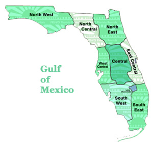 Florida map showing regions