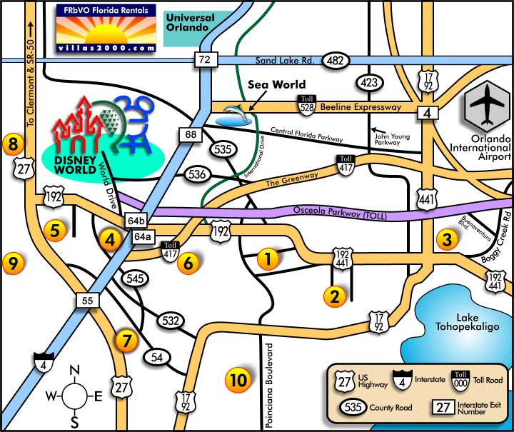 Map of Central Florida showing the locations available